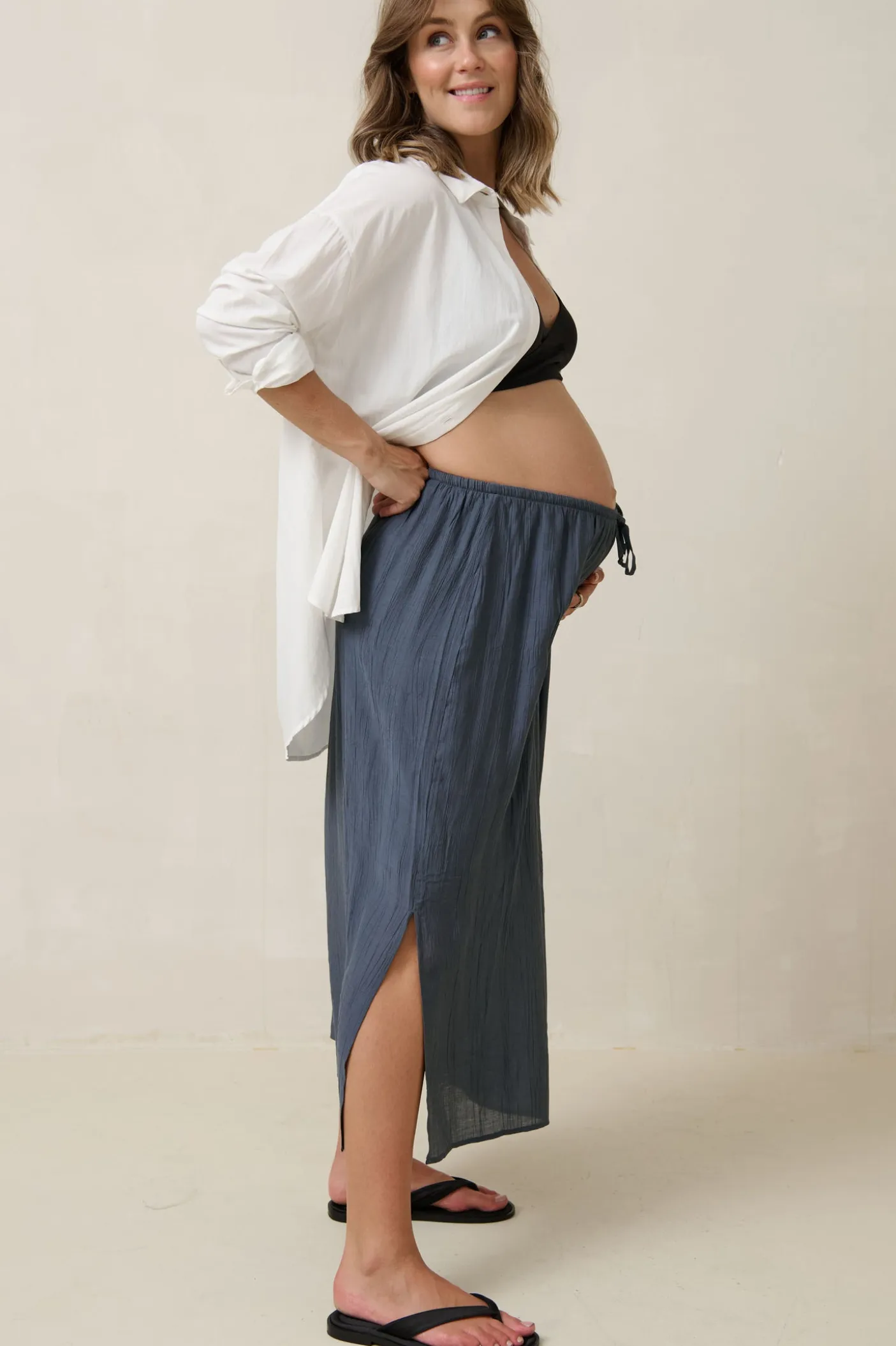 Ease Away Crinkle Skirt - Steel Blue