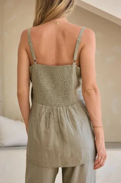 Ease Away Crinkle Top - Soft Khaki