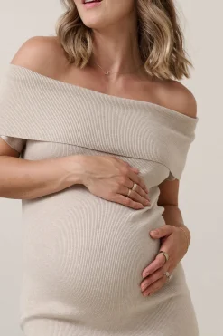 Glimpses Off Shoulder Dress - Oatmeal