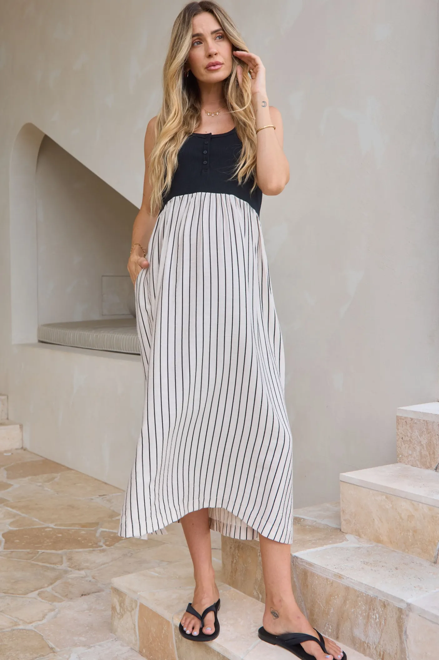 The Happening Nursing Dress - Blk/Stripe